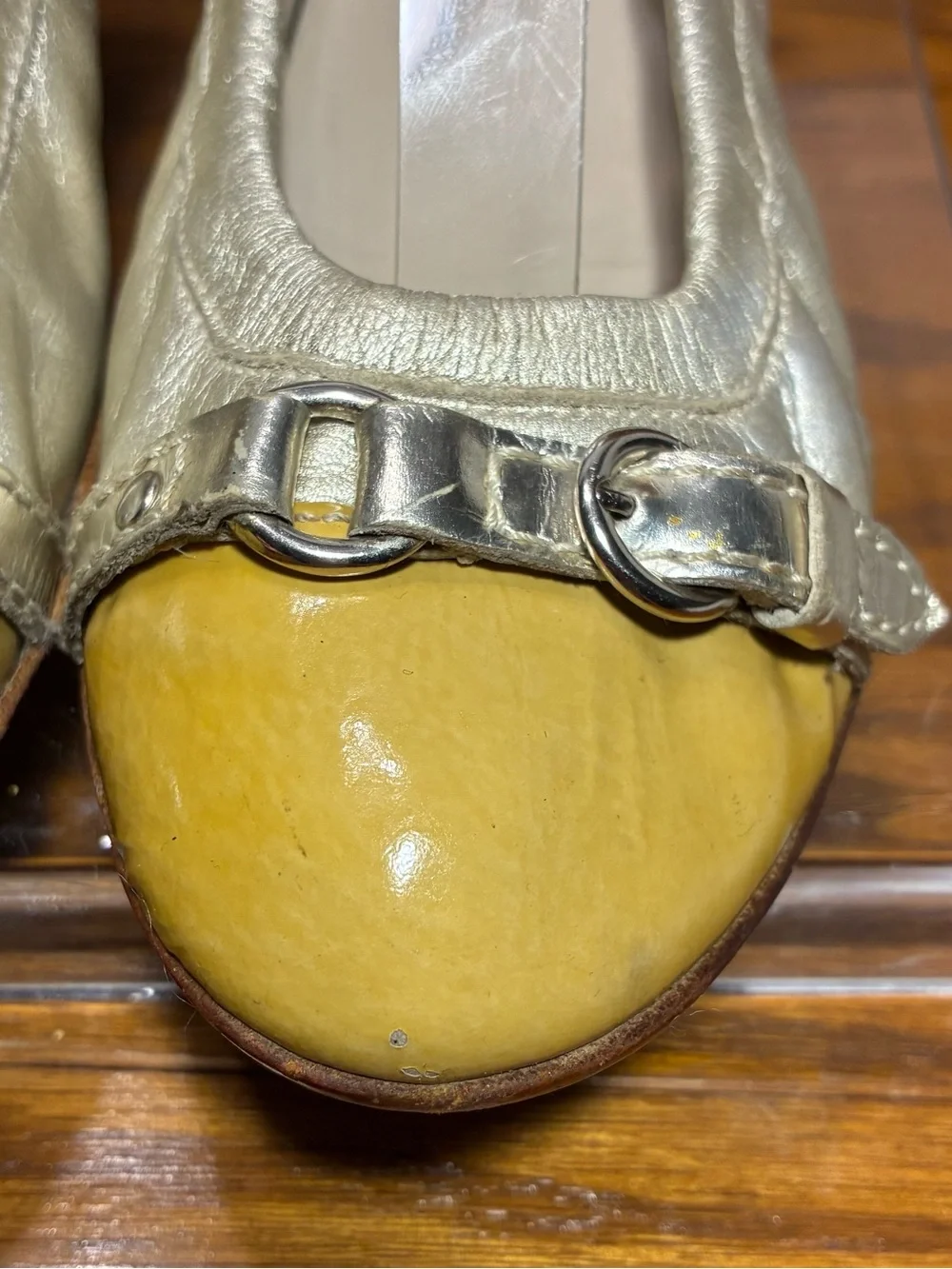 AGL Italy Made Metallic Gold Leather Patent Cap Toe Ballet Flats EU 36.5 US 6.5